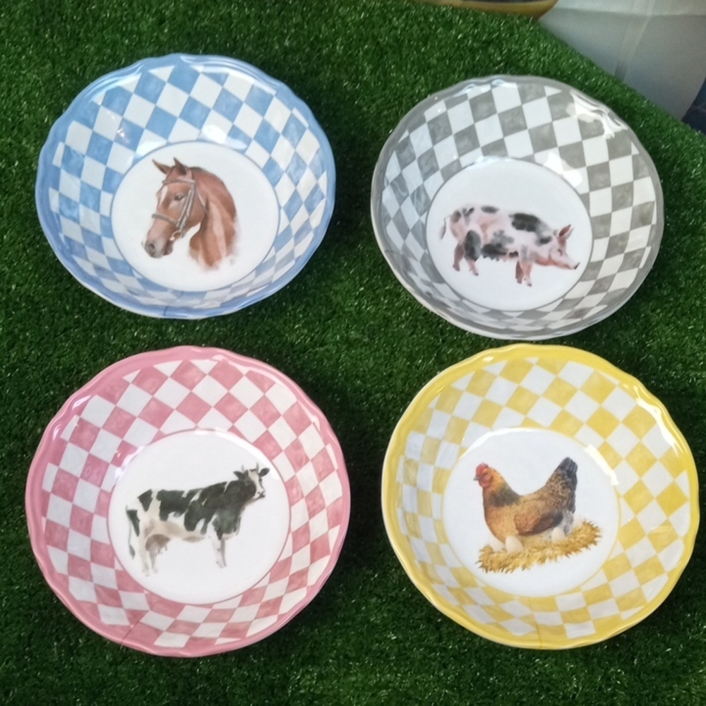 🚜🍒 Farm Animal Print Bowl Set